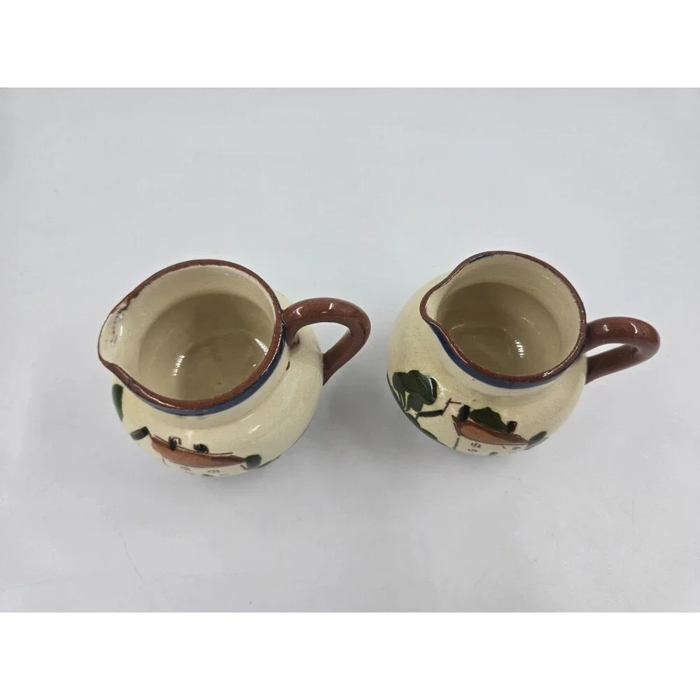 2 Vtg Devon Motto Ware Small Creamer Pitcher Time Ripens All Things Hand Painted